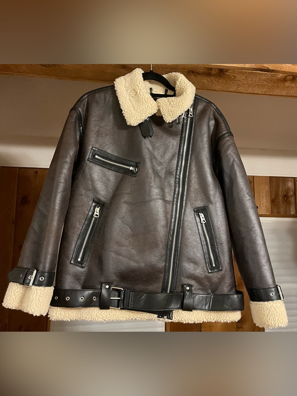Zara Dark Brown Aviator Jacket - Picture 3 of 5